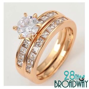 14K Gold Plated Diamond Engagement Ring Set